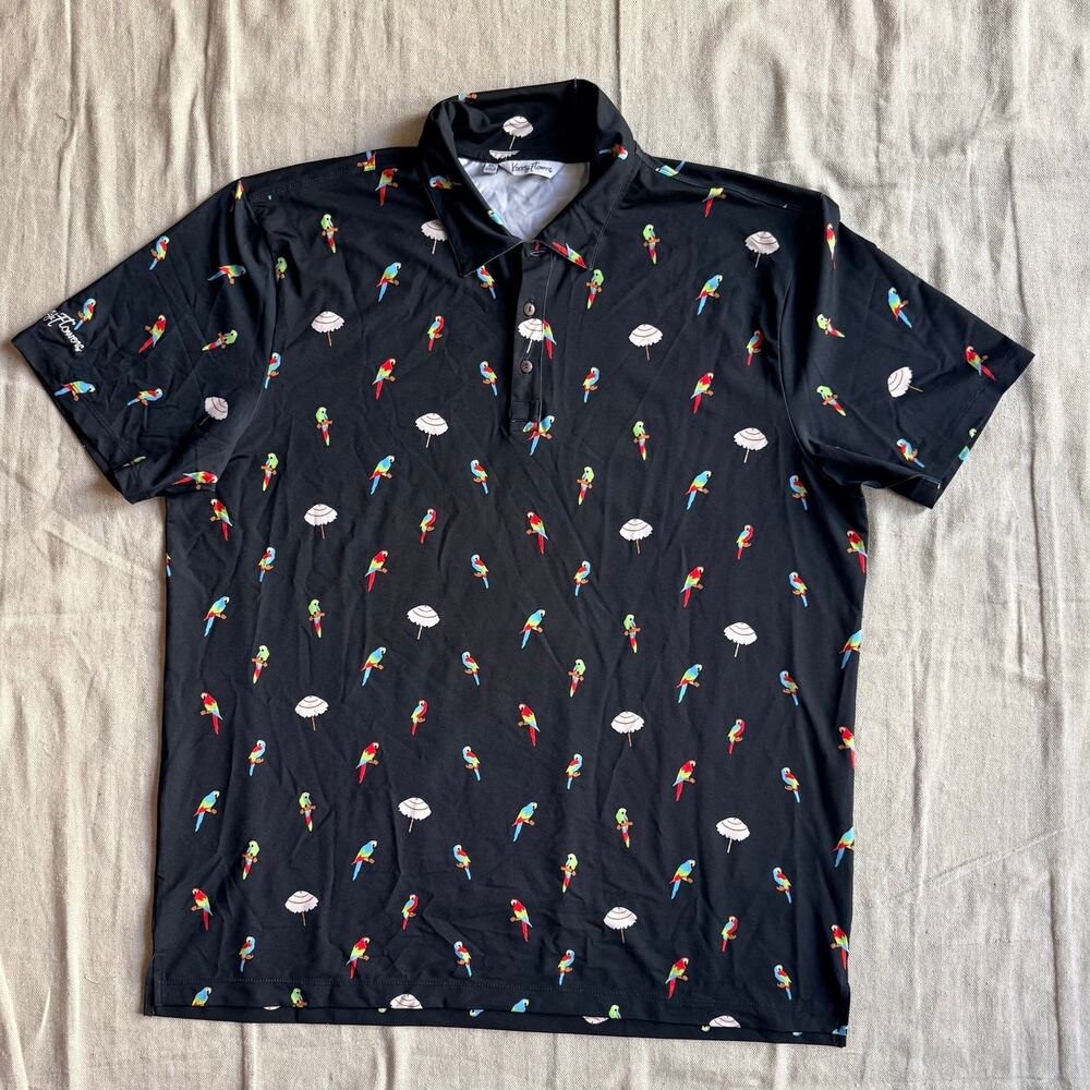 Kenny Flowers Shirt Mens XL Summer Parrot Performance Golf Short Sleeve Stretch